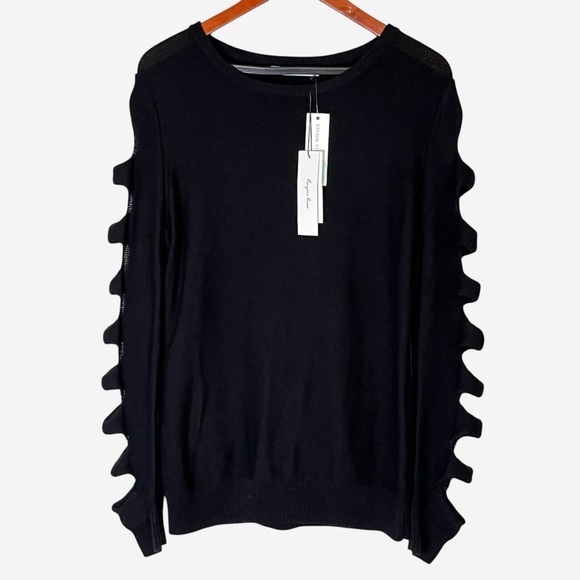 Harper Lane Knit Pullover Cutout Sleeve Black - Picture 1 of 9